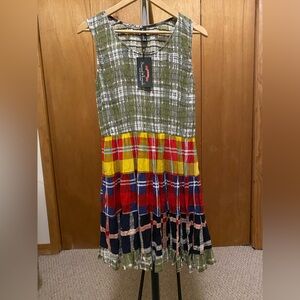 Sacred Threads multicolor plaid tiered check sleeveless dress Size S/M NWT
